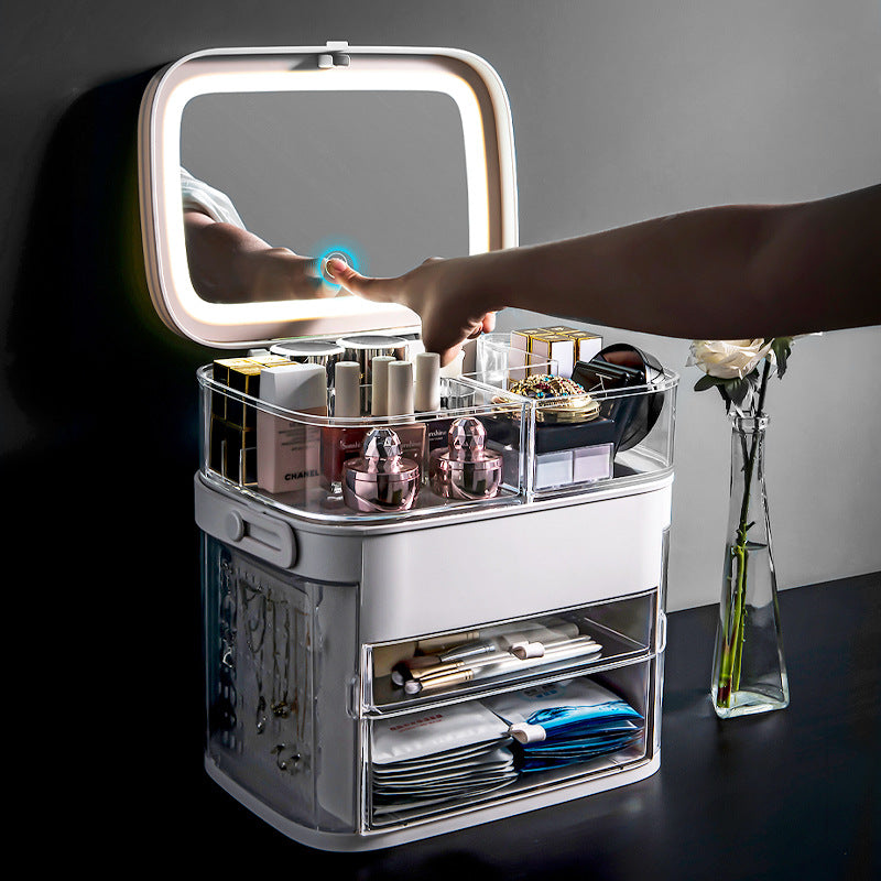 Makeup Organizer With Mirror LED light Large Capacity Jewelry Rack