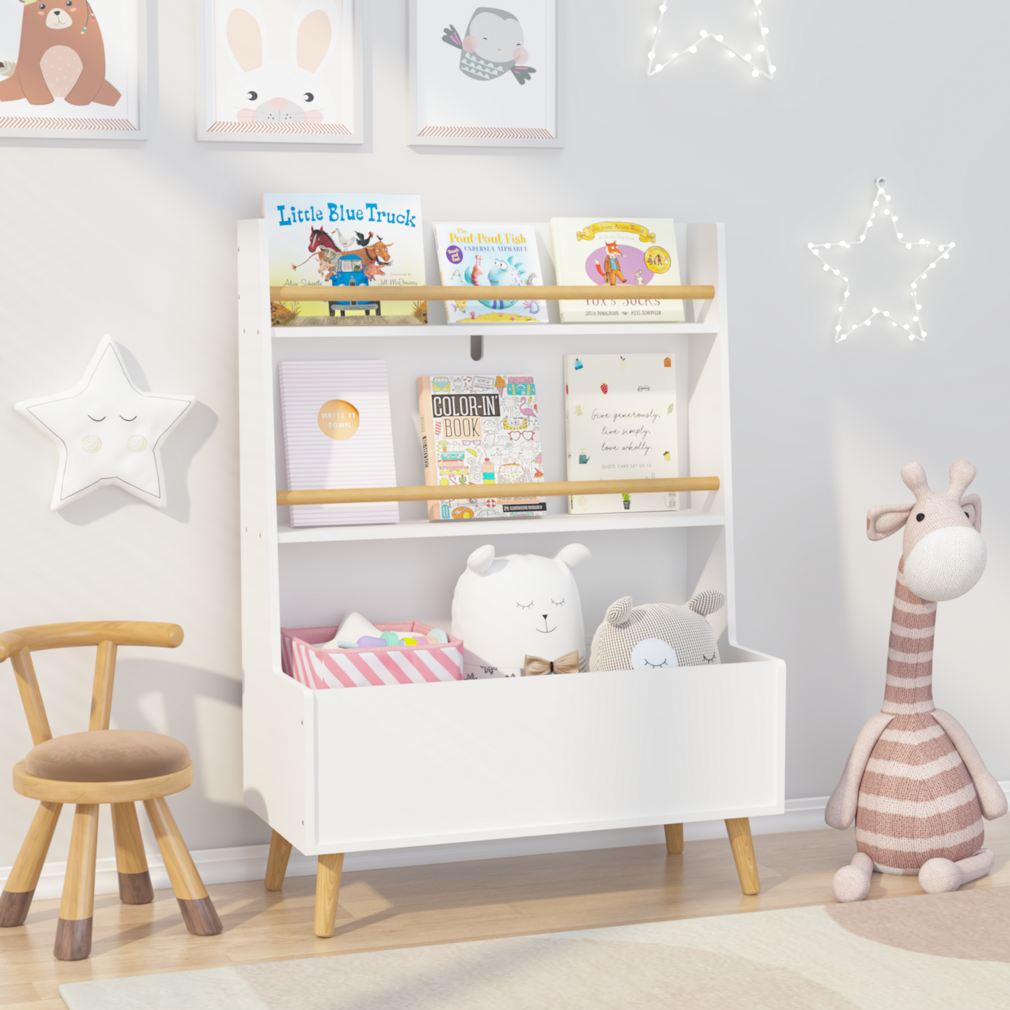 Kids Bookshelf, Book And Magazine  Rack, Book Organizer, Toy Storage Cabinet Organizer, White