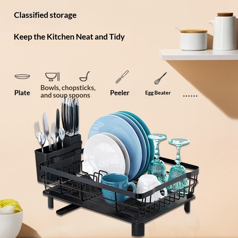 Kitchen Dish Rack Multi-functional Bowl And Plate Organizer Utensil And Cutlery Draining Rack