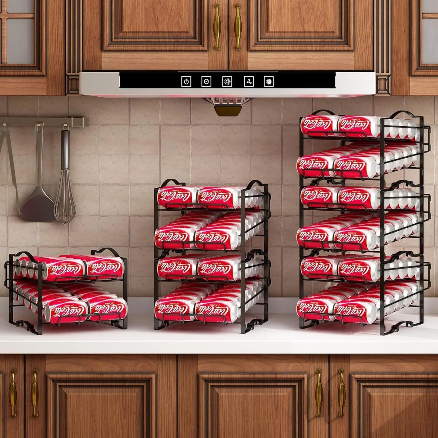 4 Tiers Can Organizer Rack, 48 Cans Soda Can Dispenser Organizer For Refrigerator, Set Of 2 Stackable Beverage Dispenser Rack