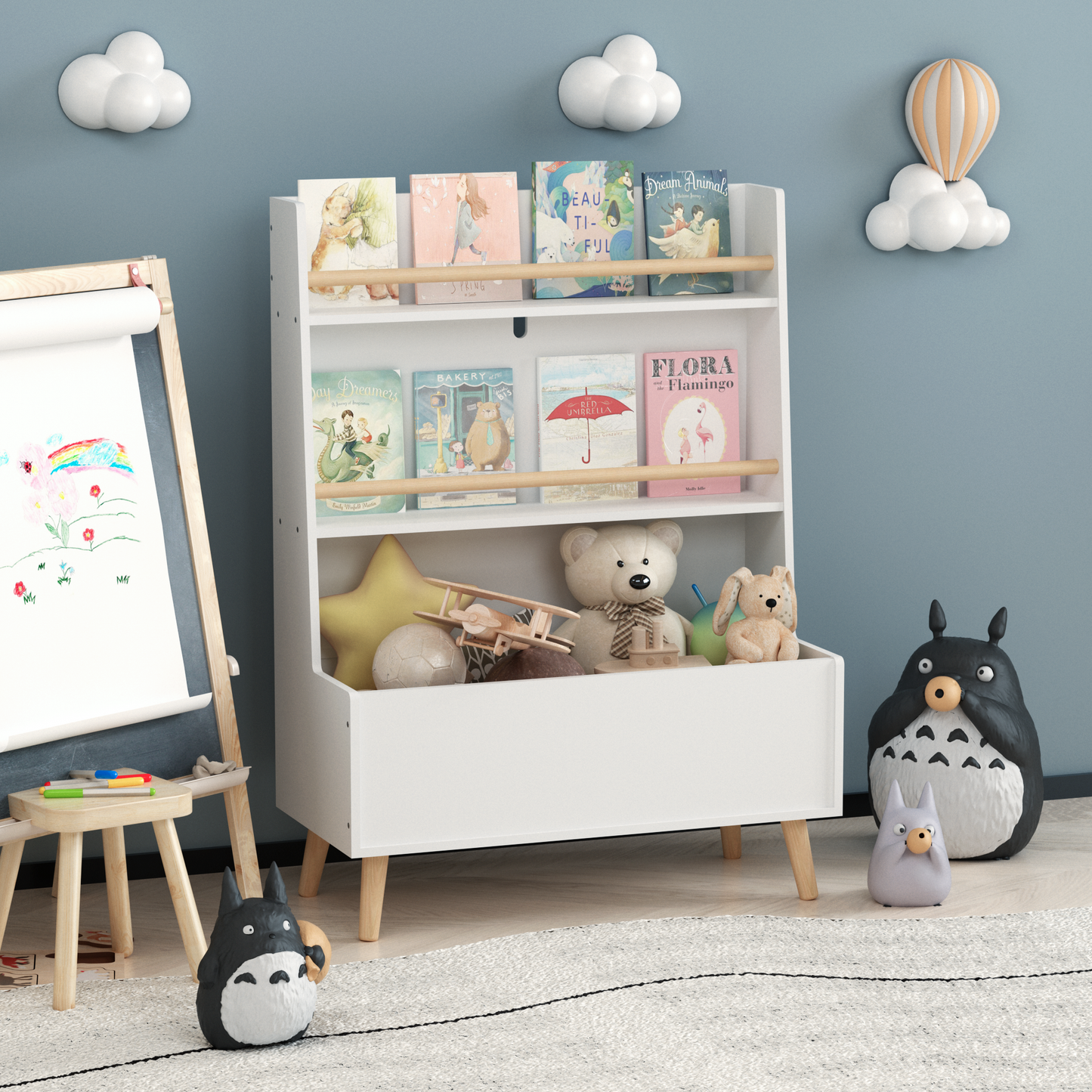 Kids Bookshelf, Book And Magazine  Rack, Book Organizer, Toy Storage Cabinet Organizer, White
